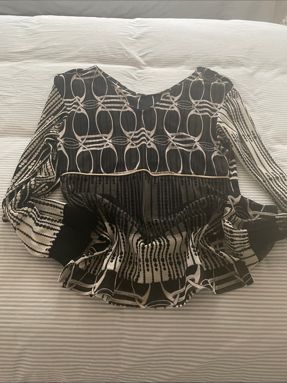 Anac Black & Cream Mixed-Print Peplum Blouse